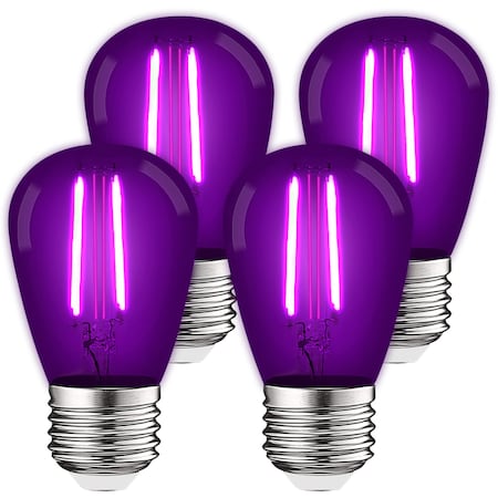 S14 LED Edison Purple Light Bulbs 0.5W Colored Bulb for String Lights E26 Base, 4PK